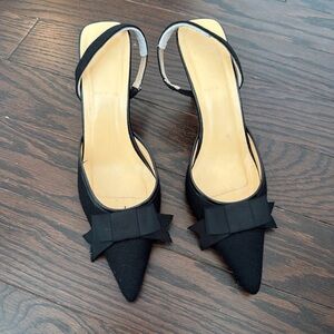 J. Crew Black Pointed-Toe Slingback Heels with Bow
